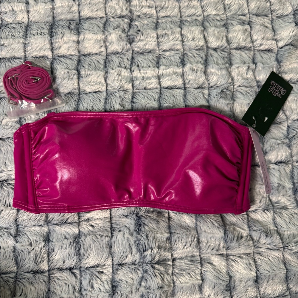 NWT Wild Fable Shiny Pink Strapless  Bikini Top Size Medium